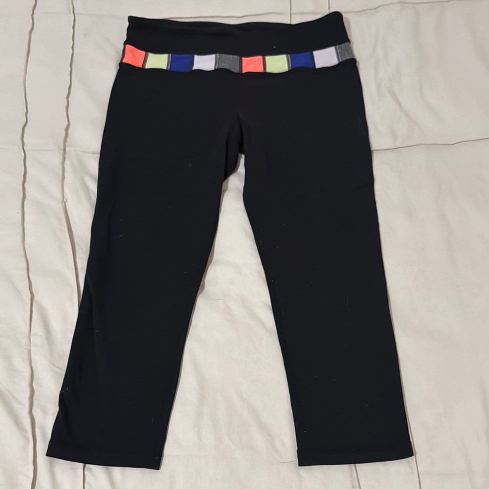 Lululemon Black crop Leggings with Colorful Waistband